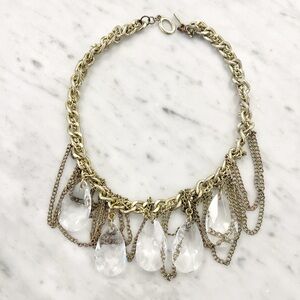 Banana Republic Elegant Gold and Silver Bib Necklace with Crystal Accents